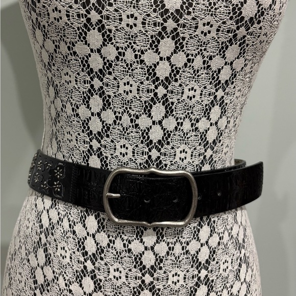 Jessica Simpson Accessories - Jessica Simpson vintage Boho Black Studded Belt Floral Silver Studs Western Croc
